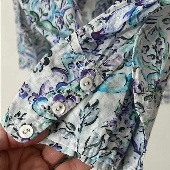 Cino Blouse Women's XL Floral Paisley Button-Down Shirt Teal/Blue Lightweight - Picture 10 of 16